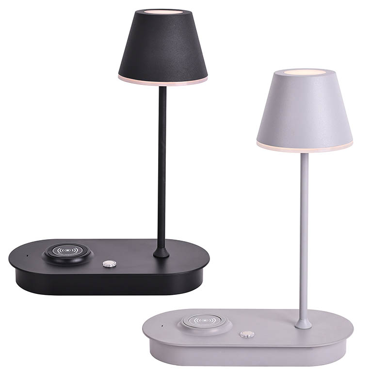 Sienen sävy LED -pöytävalaisin langattomalla laturilla