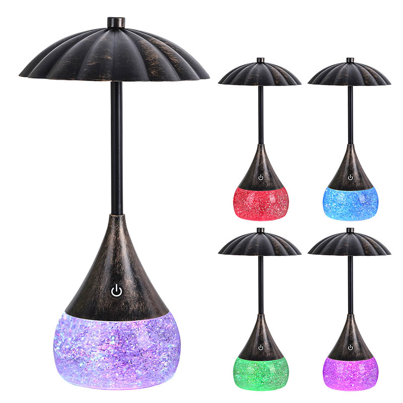 Luonnollinen valon LED -pöytävalaisin, jossa on RGB Glitter -pullo