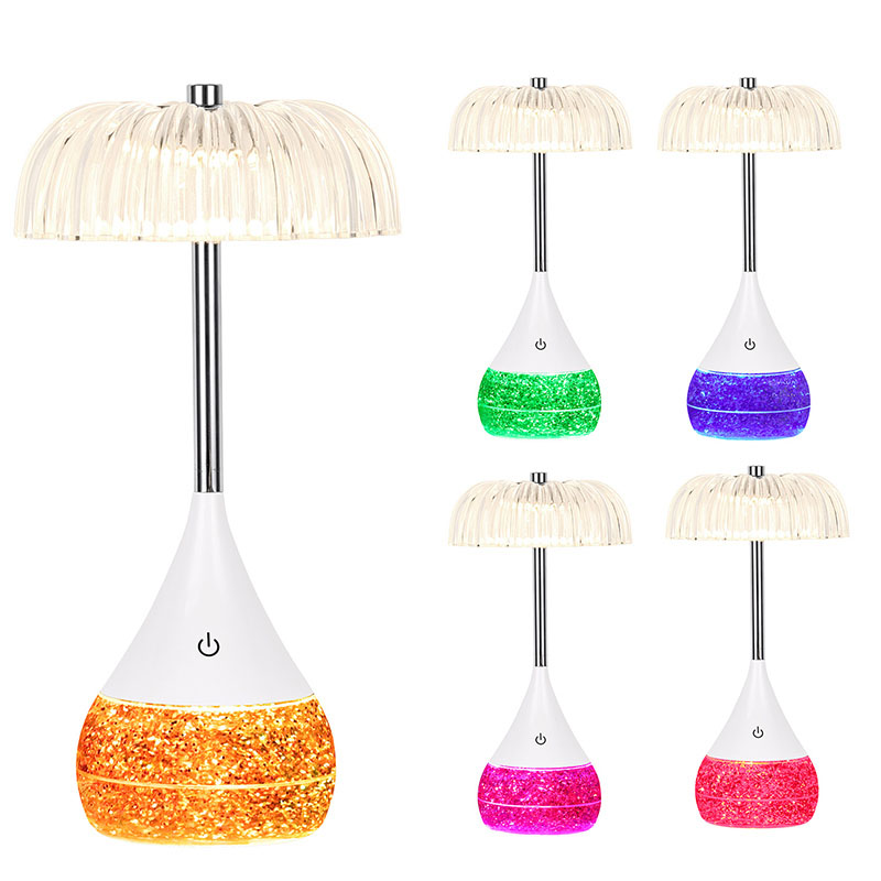 RGB nestepohjainen LED-pöytälamppu läpinäkyvällä varjostimella